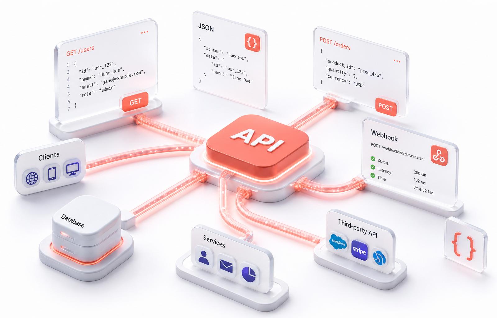 REST API request and webhook flow diagram for syncing reviews with CRM and e-commerce systems