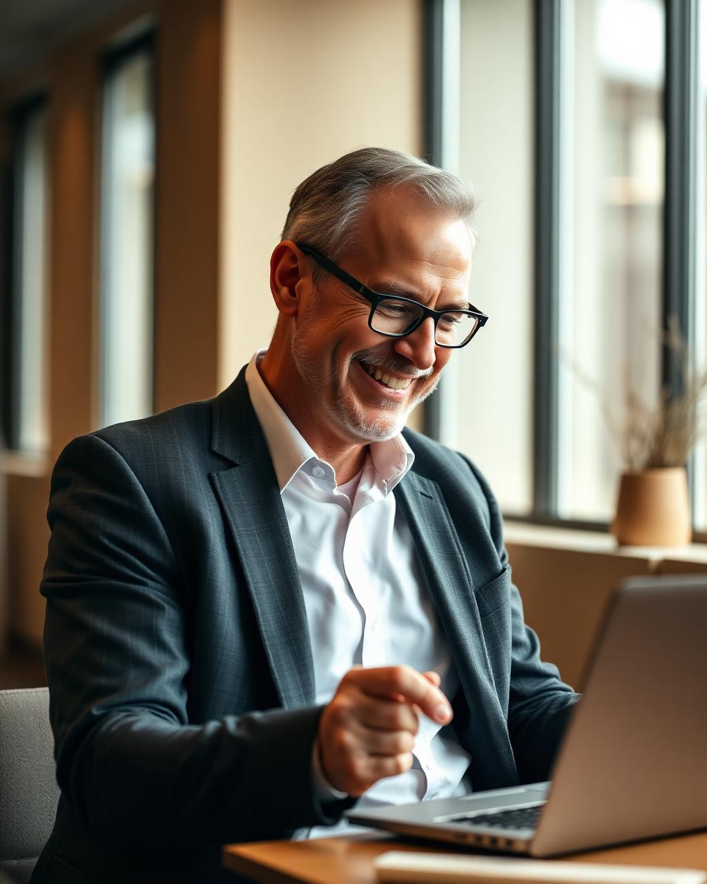 Business owner reading customer reviews on his laptop