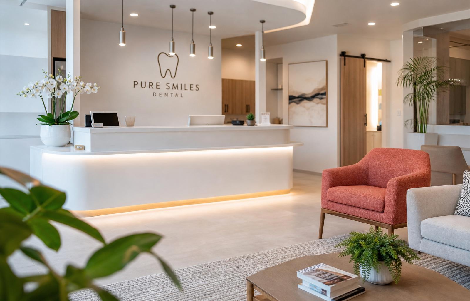 Modern private clinic reception with clinicians